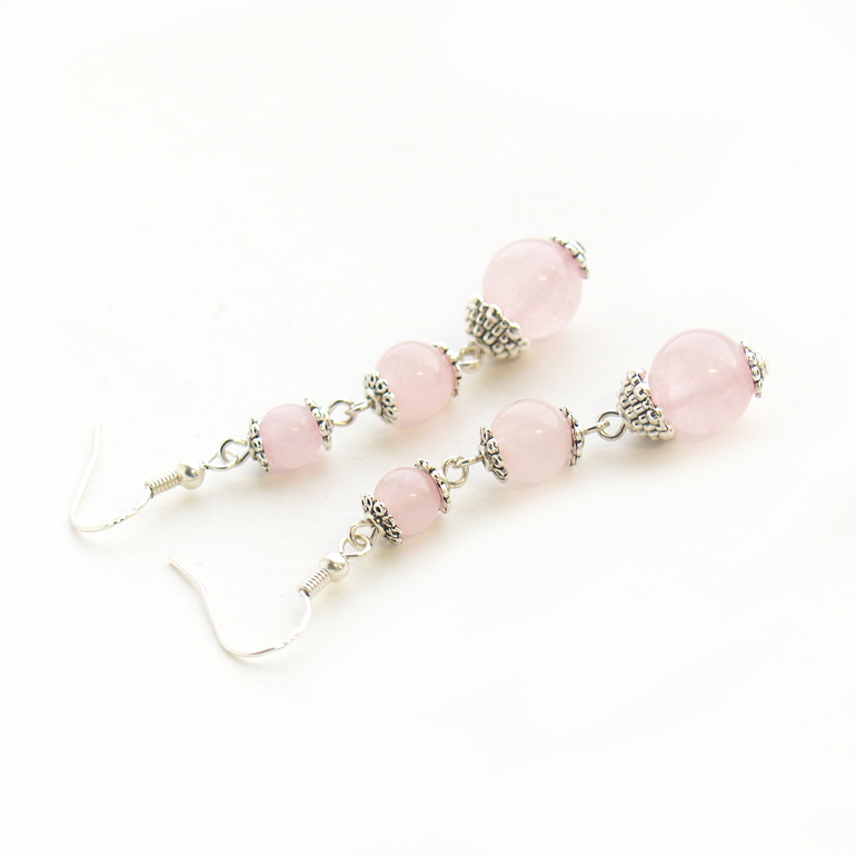 Браслет и серьги из розового кварца