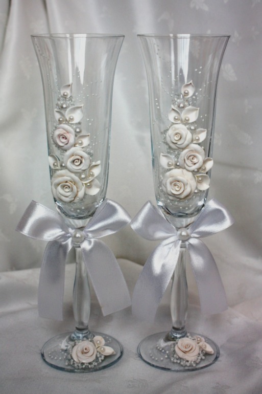 Бокалы с декором ручной работы - на свадьбу, годовщину свадьбы, прекрасный романтичный подарок!