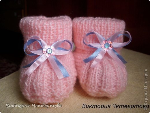Вязание для новорожденных девочек пинетки спицами 55