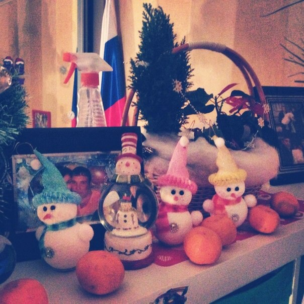 Наша елочка и семья снеговиков )