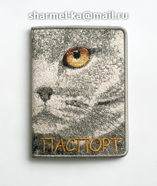 Вышитая обложка на паспорт "Желтоглазый кот"(08.01.14)