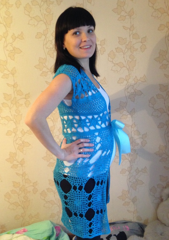 Длинный жилет из квадратных мотивов