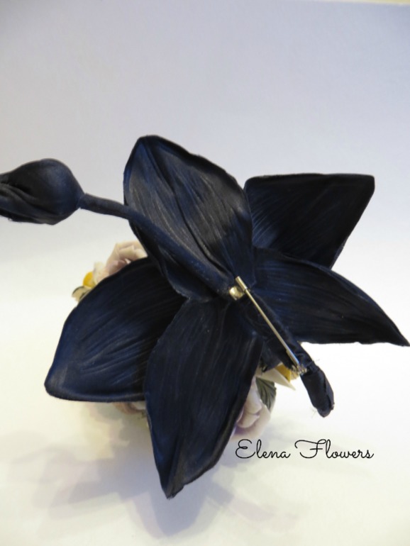 Брошь сине-черная Орхидея.