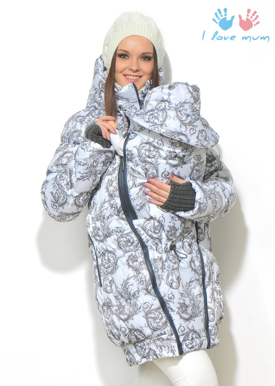 КУПЛЮ - Куртка зимняя 3в1 "Гретта" для беременных и слингоношения - белая с пейсли