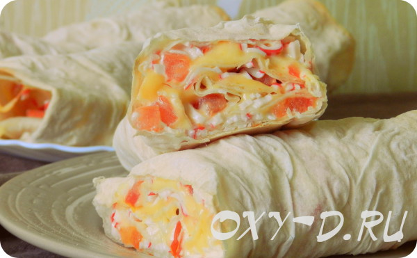 Рулет из лаваша с крабовыми палочками