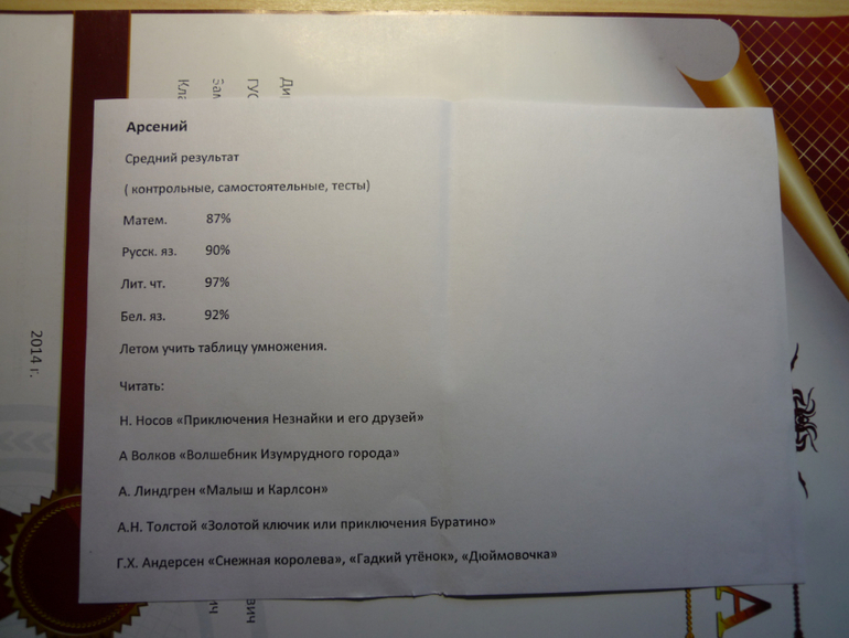 Окончание 2-го класса.