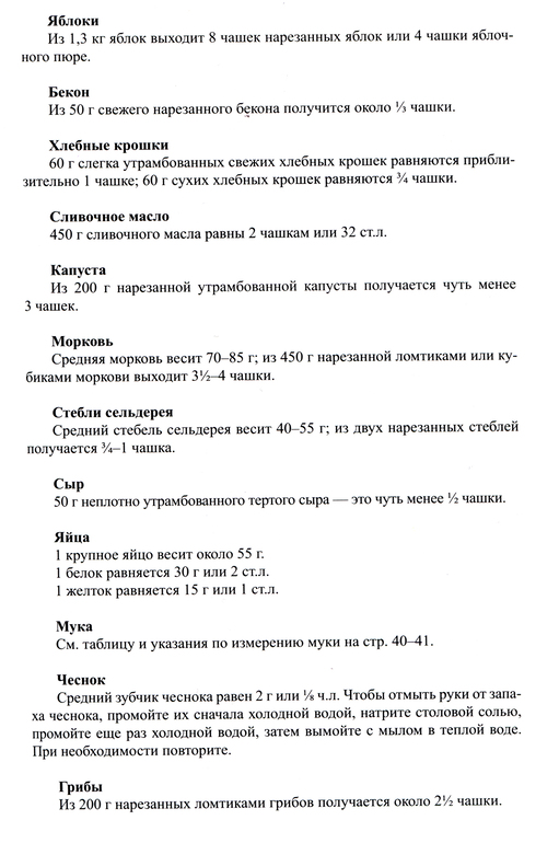 Основные меры объема и веса для рецептов Джулии Чайлд