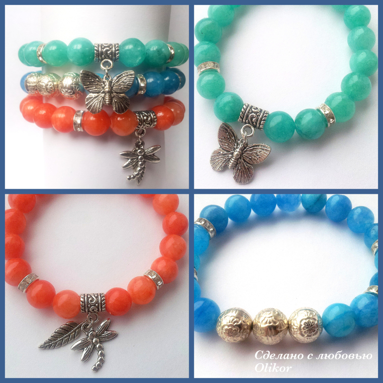 Браслеты из агата и жадеита "В мечтах о лете"