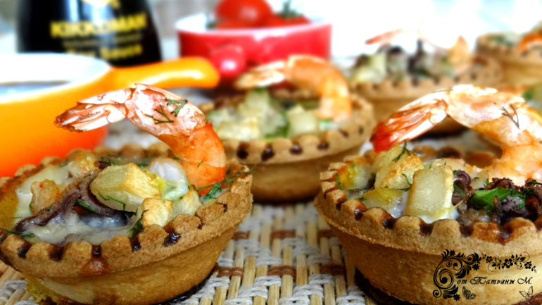 Закусочные тарталетки с морепродуктами