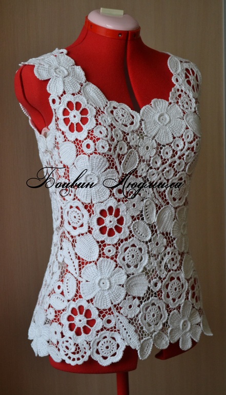 Топ крючком "Букет из белых цветов"