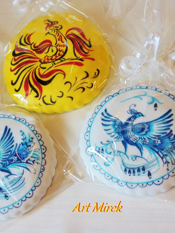 Птицы счастья "Гжель" и "Хохлома"