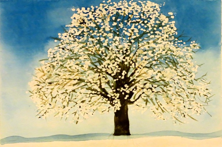 Зимнее дерево, акварель