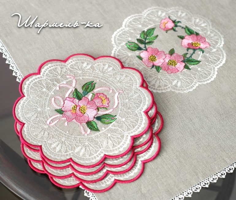 Моё последнее и шитье, и вышивка :). Комплект для кофе, чая льняной вышитый