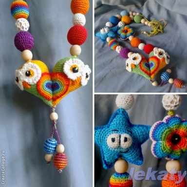 Слингонабор "Совушки-валентинки"(Бусы + грызунок-погремушка)