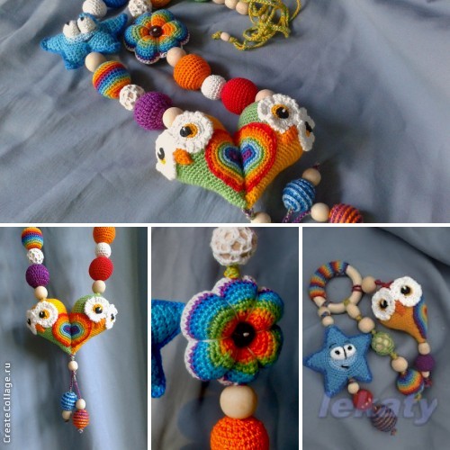 Слингонабор "Совушки-валентинки"(Бусы + грызунок-погремушка)