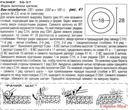 Берет витыми столбиками "Цветные волны".