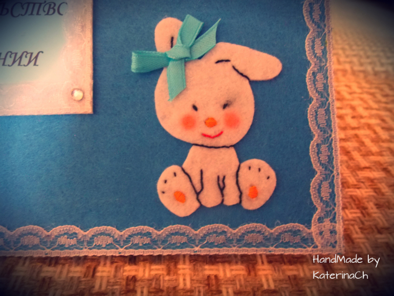 Обложка на Свидетельство о рождении из фетра №1