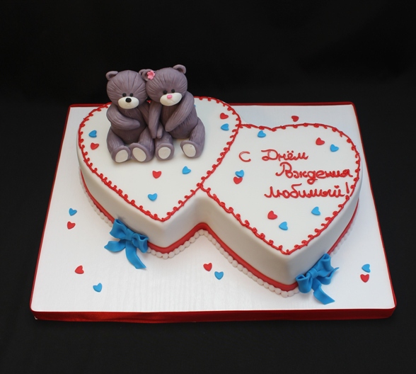 Торт сердца с мишками