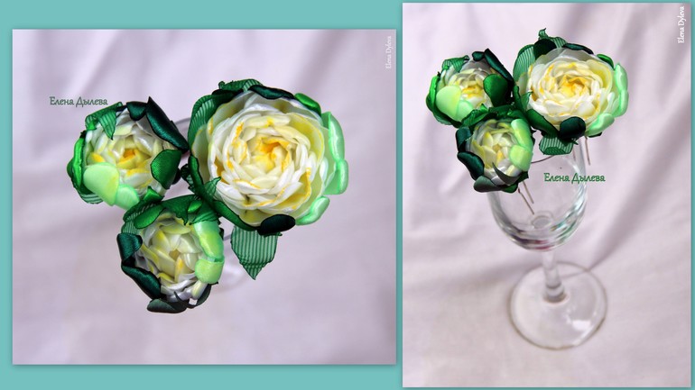 Повязка " Пион Янтарный " и шпильки