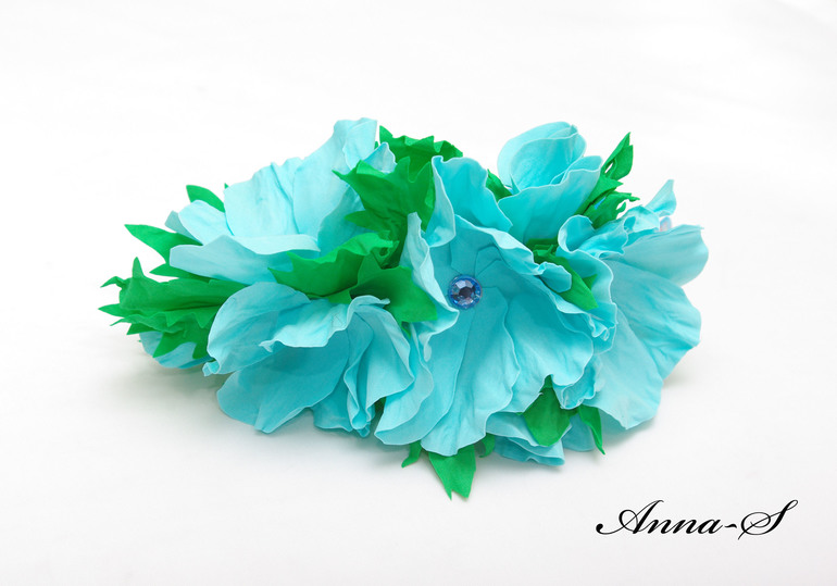 Детский ободочек " Голубые цветы "