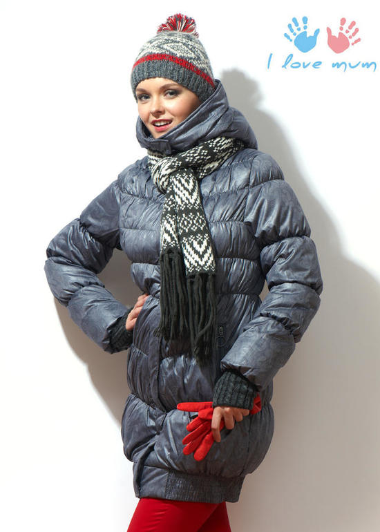 Зимняя слингокуртка I love mum Гретта серая с пейсли