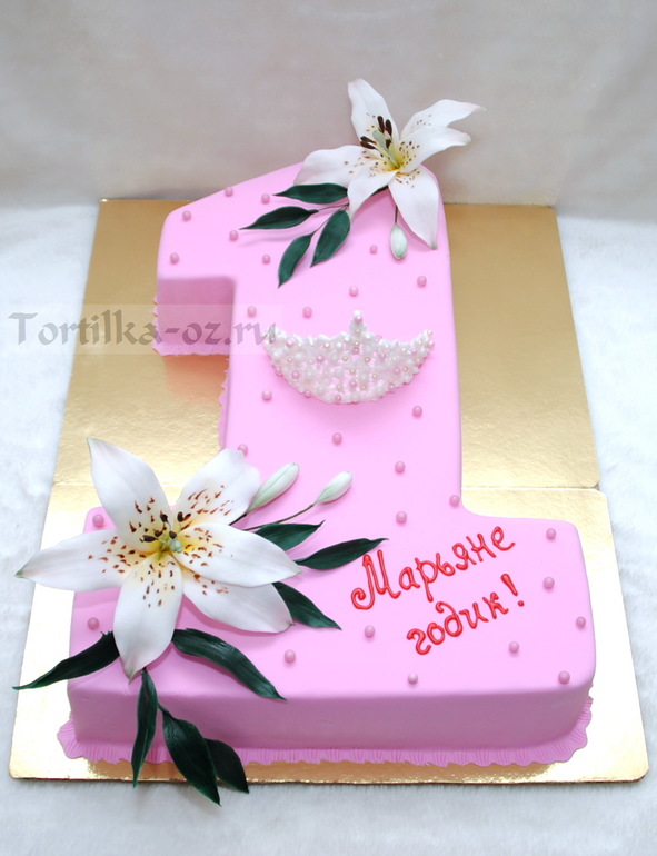 Торт единичка с лилиями