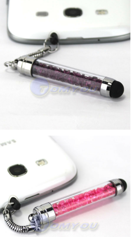 стилус с кристаллами с заглушкой разъема для наушников 3, 5мм, цена 65 руб!