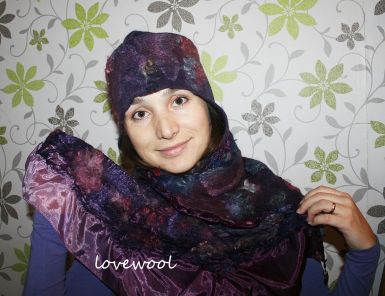 комплект 5 - валяная шапка-ушанка и палантин