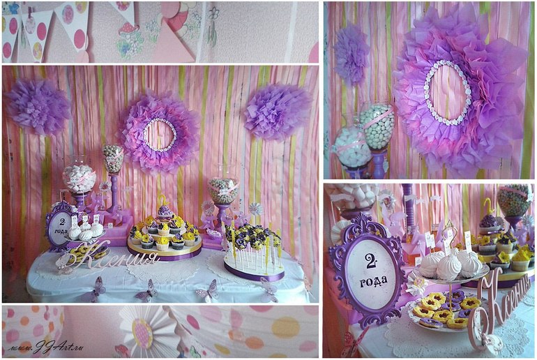 Желто-пурпурный сладкий стол (Candy bar)