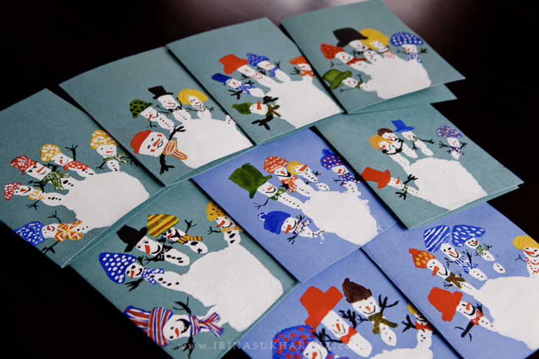 Мастер-класс по созданию новогодней открытки - команда снеговиков