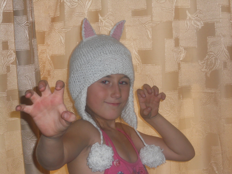 Шапочка-кошечка для доченьки на зиму!!!!!!!!