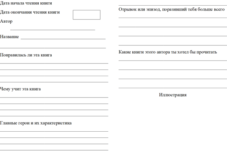 Образец читательского дневника 2 класс