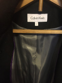 Двубортное черное шерстяное пальто Calvin Klein