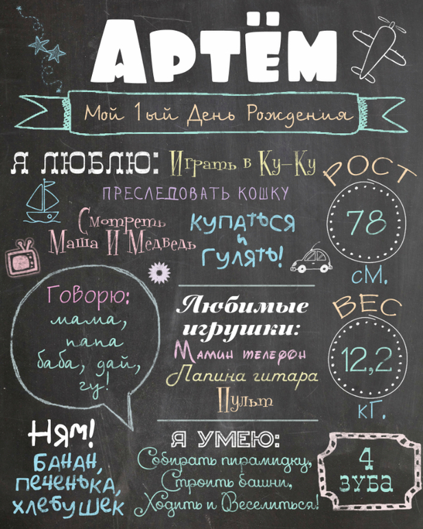 Грифельная доска на годовасие