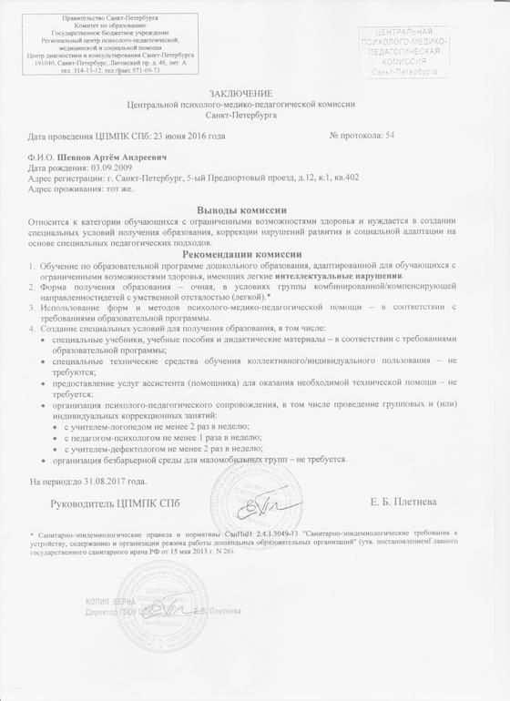 Заключение ЦПМПК — 7 ответов | форум Babyblog