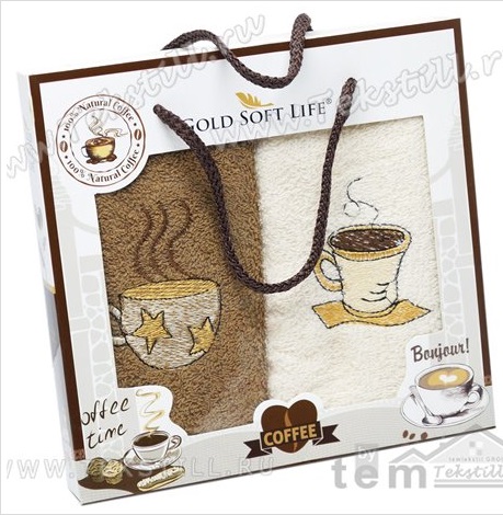 Махровые Полотенца с Вышивкой 30x50 см. 2 шт./уп. Coffee - G
