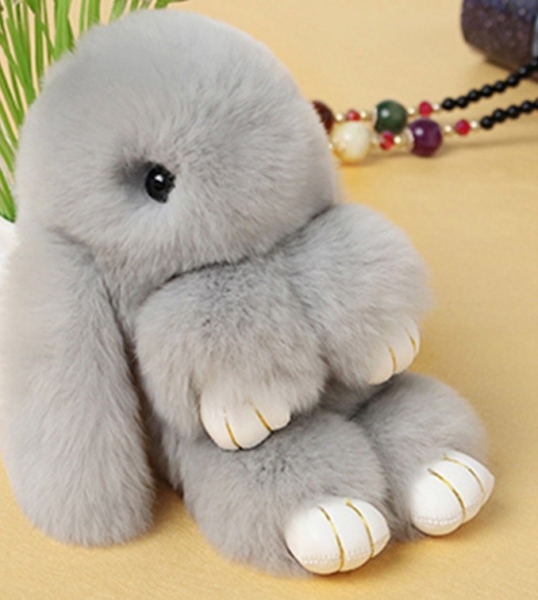 БРЕЛОК "МЕХОВОЙ КРОЛИК" 19 СМ, СВЕТЛО-СЕРЫЙ, натур мех