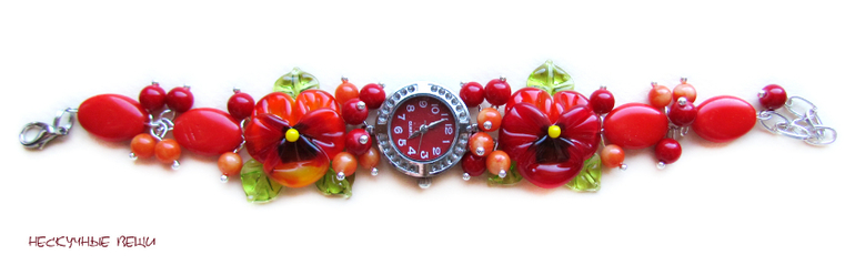 "Жар-птица" наручные часы с бусинами лэмпворк