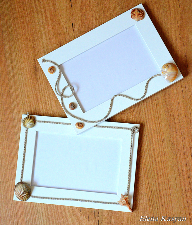 Вот такие фоторамки мы сделали из ракушек ,собранных нами на море)))