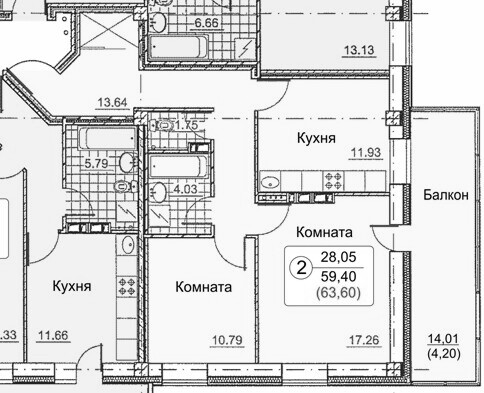 Перепланировка двушки 63кв.м.