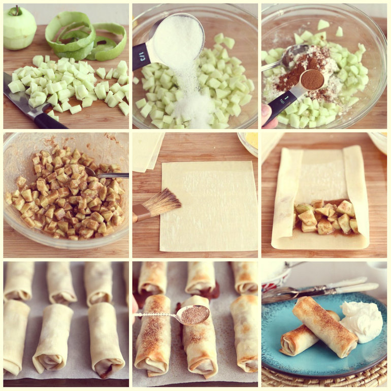 Хрустящие яблочные роллы с горячей начинкой