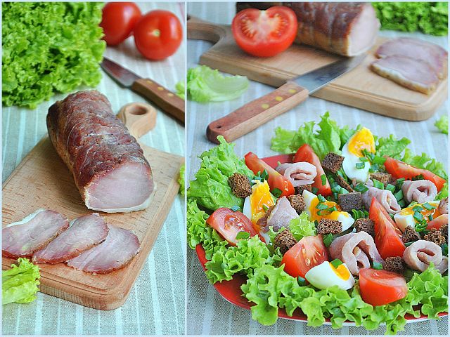 Салат с сырокопченым мяском