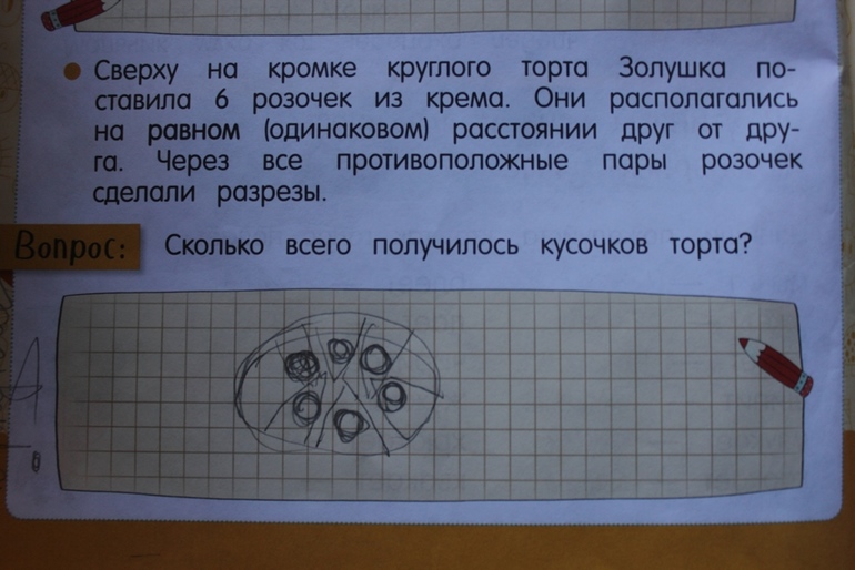 Сверху на кромке круглого торта поставили 5 точек из крема на одинаковом