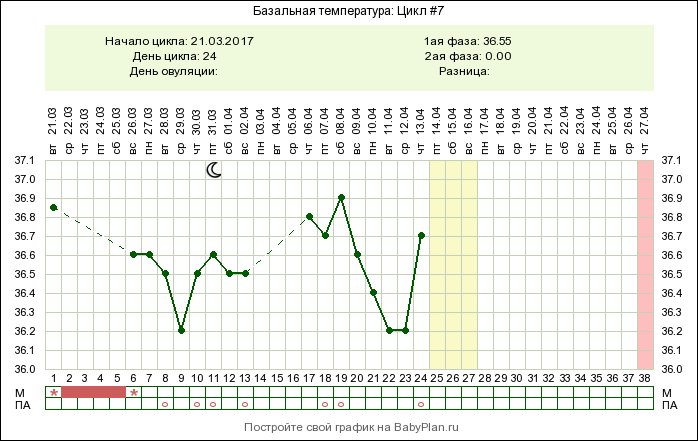 19 день цикла. Базальная температура норма. С 5 по 25 день цикла. БТ на 25 день цикла.