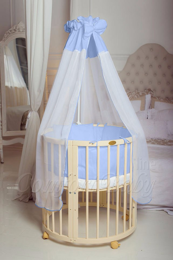 КРОВАТКА- ТРАНСФОРМЕР "COMFORT BABY" .Цена: 25 000 руб.  ХАРАКТЕРИСТИКИ:  возраст детей: 0-5 лет  габариты модели (Д х Ш х В): 1) колыбельки: 78*76*81 см  2) овальной кроватки: 128*76*81 cм  матрас приобретается отдельно.  максимальная нагрузка: 120 кг  Материал: изготавливается только из настоящего массива бука высшего сорта.  сборка: кровать в разобранном виде, простота сборки, инструкция по сборке на русском языке  продукция сертифицирована  производство: Россия  гарантия: 2 года   Дополнительные характеристики: 4 положения по высоте (расстояние положения дна от пола без колес: 1см, 12см, 37см, 57см; расстояние между отверстиями снизу-наверх: 12см, 15см, 20см.); 3 прутика - съемные.  КОНМПЛЕКТАЦИЯ:  1-я ступень - круглая кроватка  2-я ступень - овальная кроватка  3-я ступень - диванчик  4-я ступень - манеж  5-я и 6-я ступени - 2 кресла и столик  7-я ступень - пеленальный столик  ДОПОЛНИТЕЛЬНЫЕ ОПЦИИ:  Комплект постельный "Classic" +6950 руб.  Комплект постельный "Colorit" + 11990 руб.  Фирменный держатель для балдахина +790 руб.  Комплект цельных матрасов " Холкон"/ "Кокос" (круглый+овальный) +8490 руб  Маятник "ComfortBaby Pendulum" 2 в 1+6990 руб.