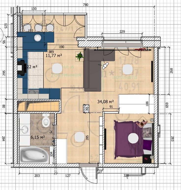 Однокомнатная квартира. Дизайн-проект.