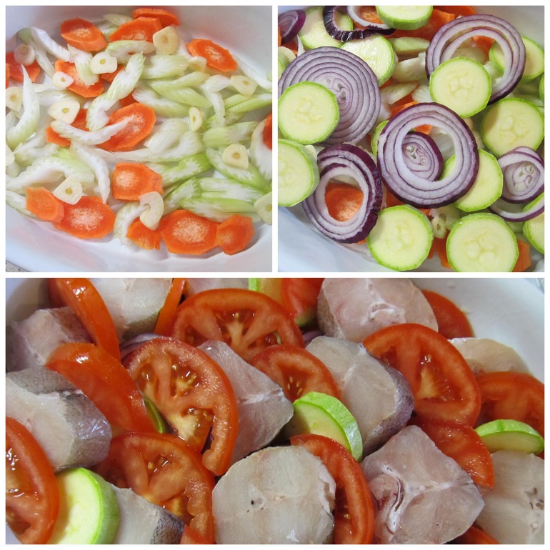 Рыба запечённая с овощами и розмарином